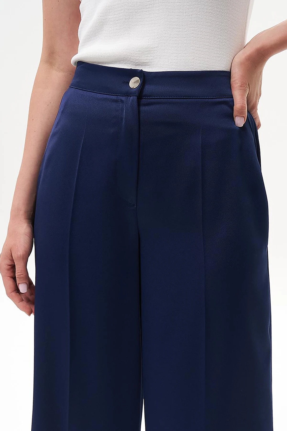 Matte Satin Wide Leg Trousers Navy Blue