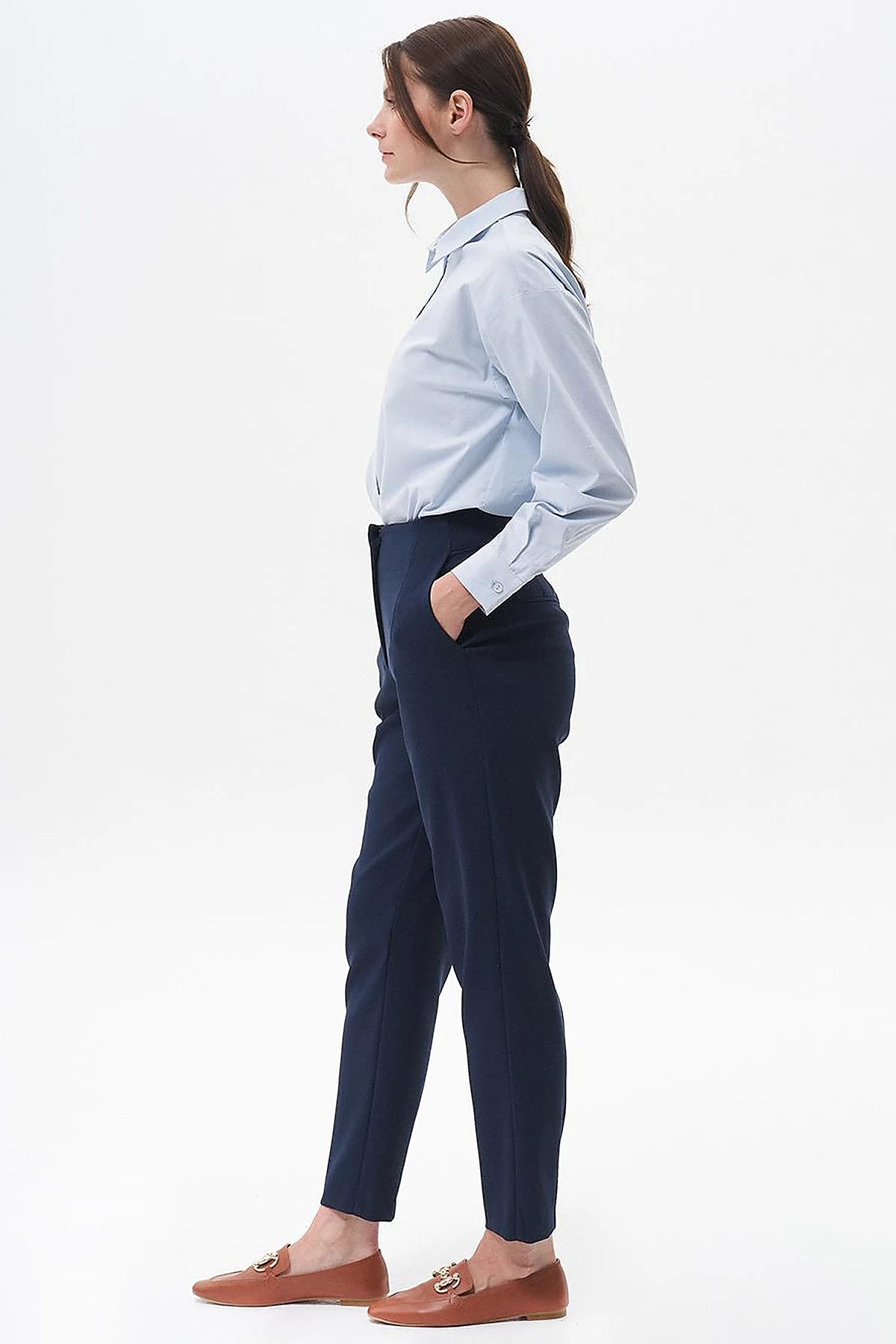 Pleated Tapered Pants Navy Blue