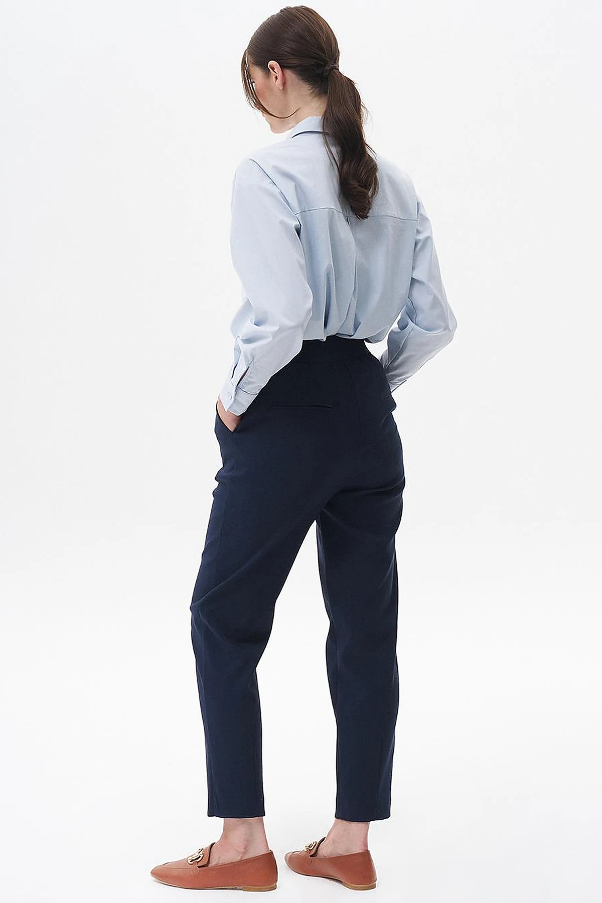 Pleated Tapered Pants Navy Blue