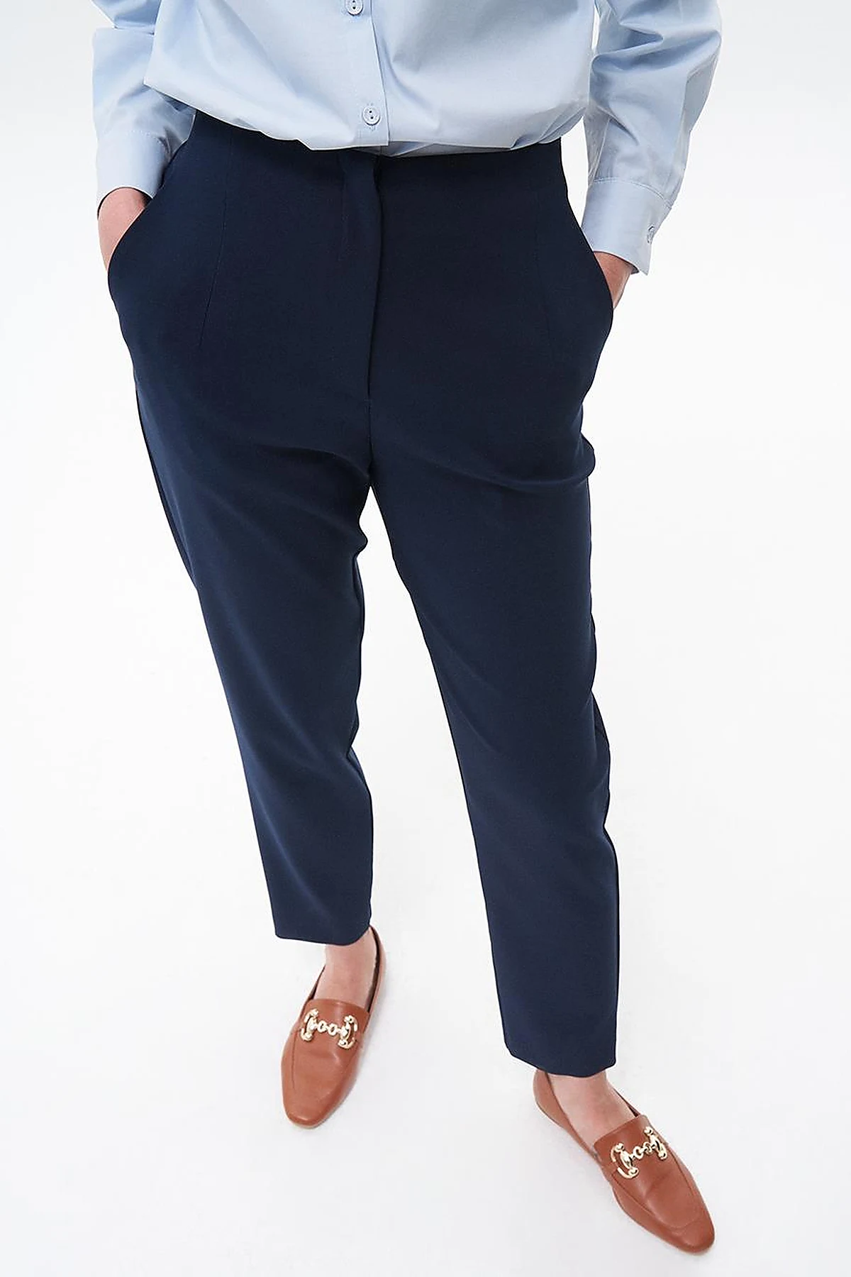 Pleated Tapered Pants Navy Blue
