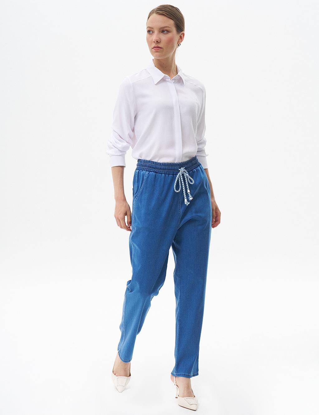 Carrot Cut Lyocell Trousers Indigo