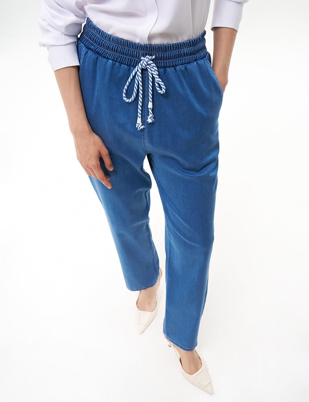 Carrot Cut Lyocell Trousers Indigo