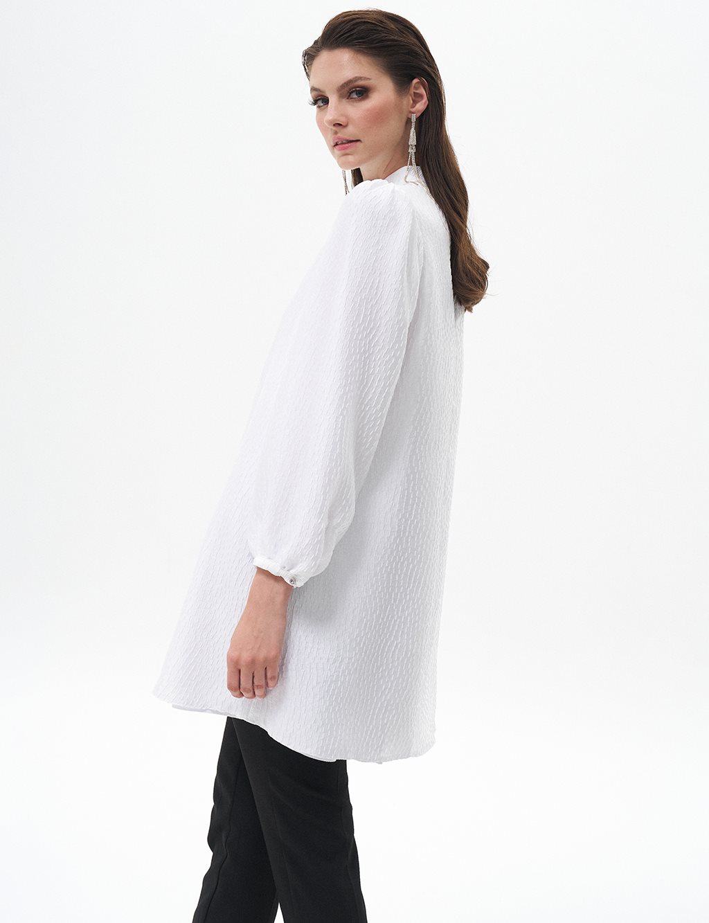 Rose Motif Grand Collar Tunic Optical White