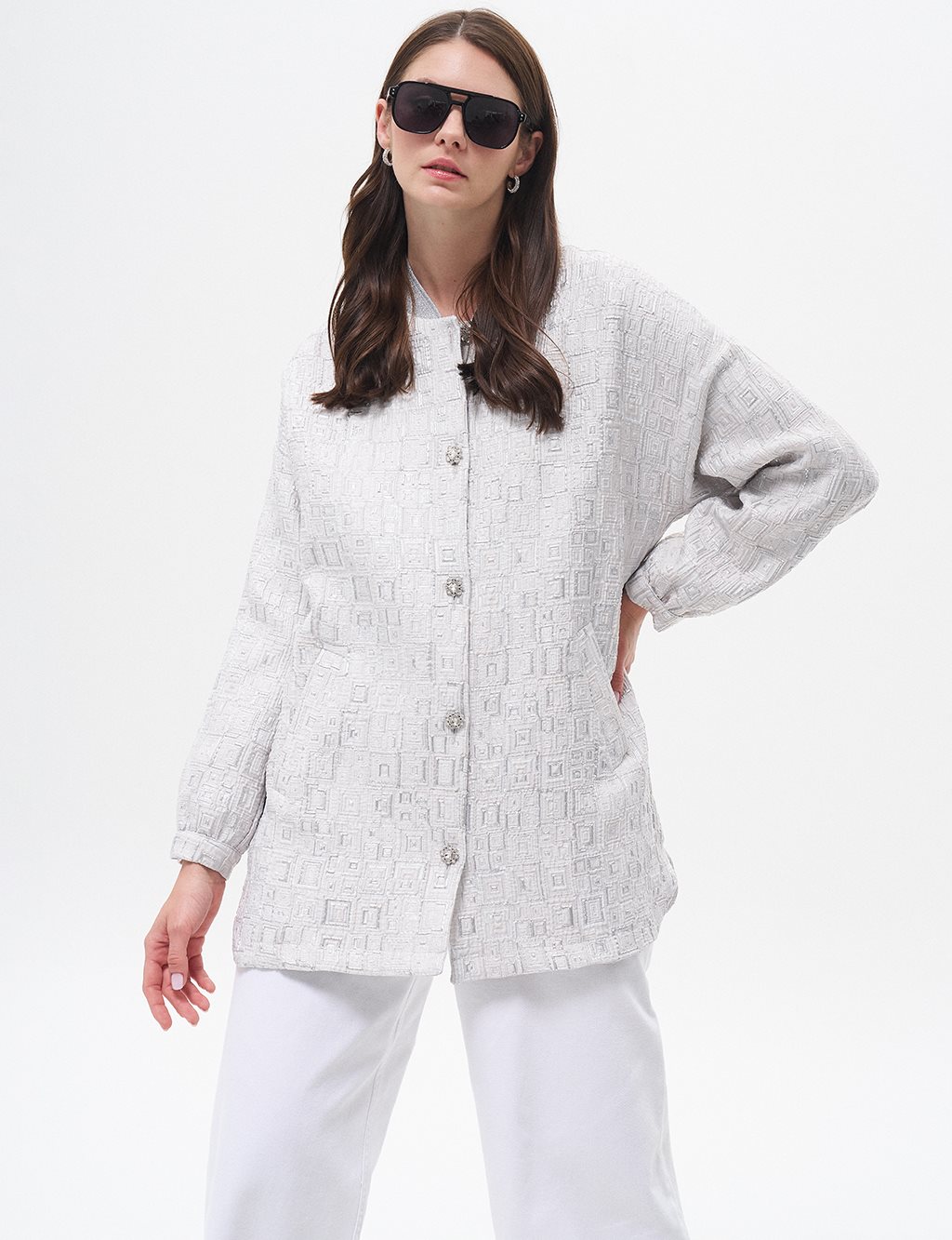 Shiny Stone Jacquard Jacket Gray