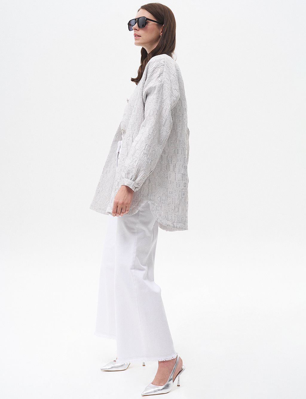 Shiny Stone Jacquard Jacket Gray