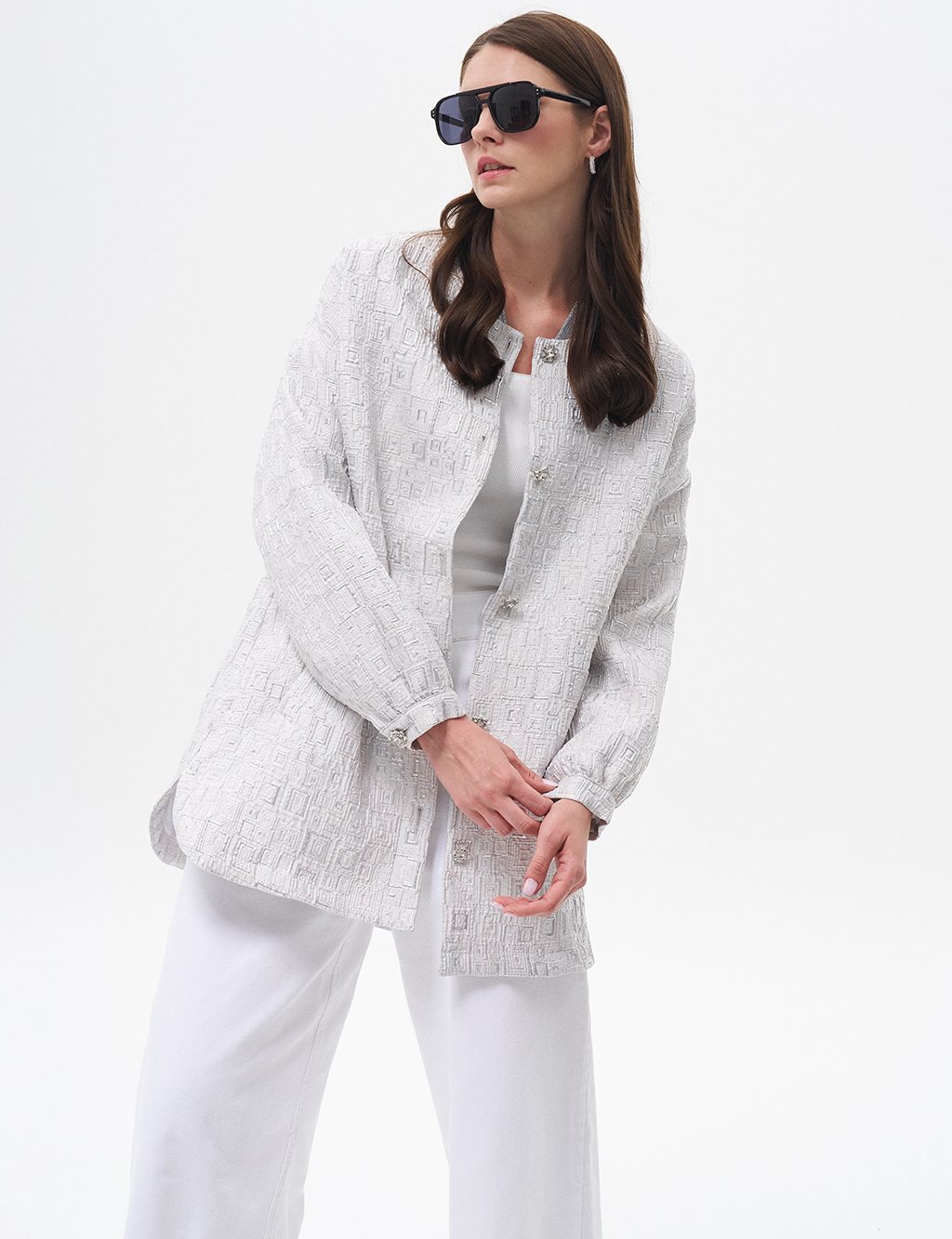 Shiny Stone Jacquard Jacket Gray