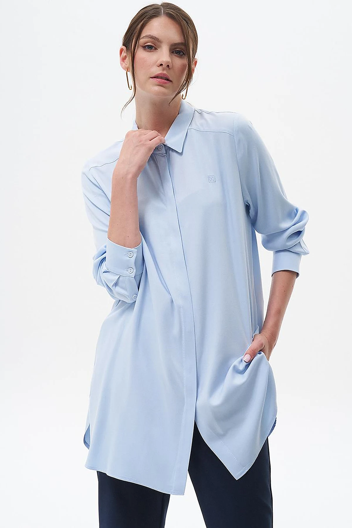 100% Viscose Basic Tunic Ice Blue