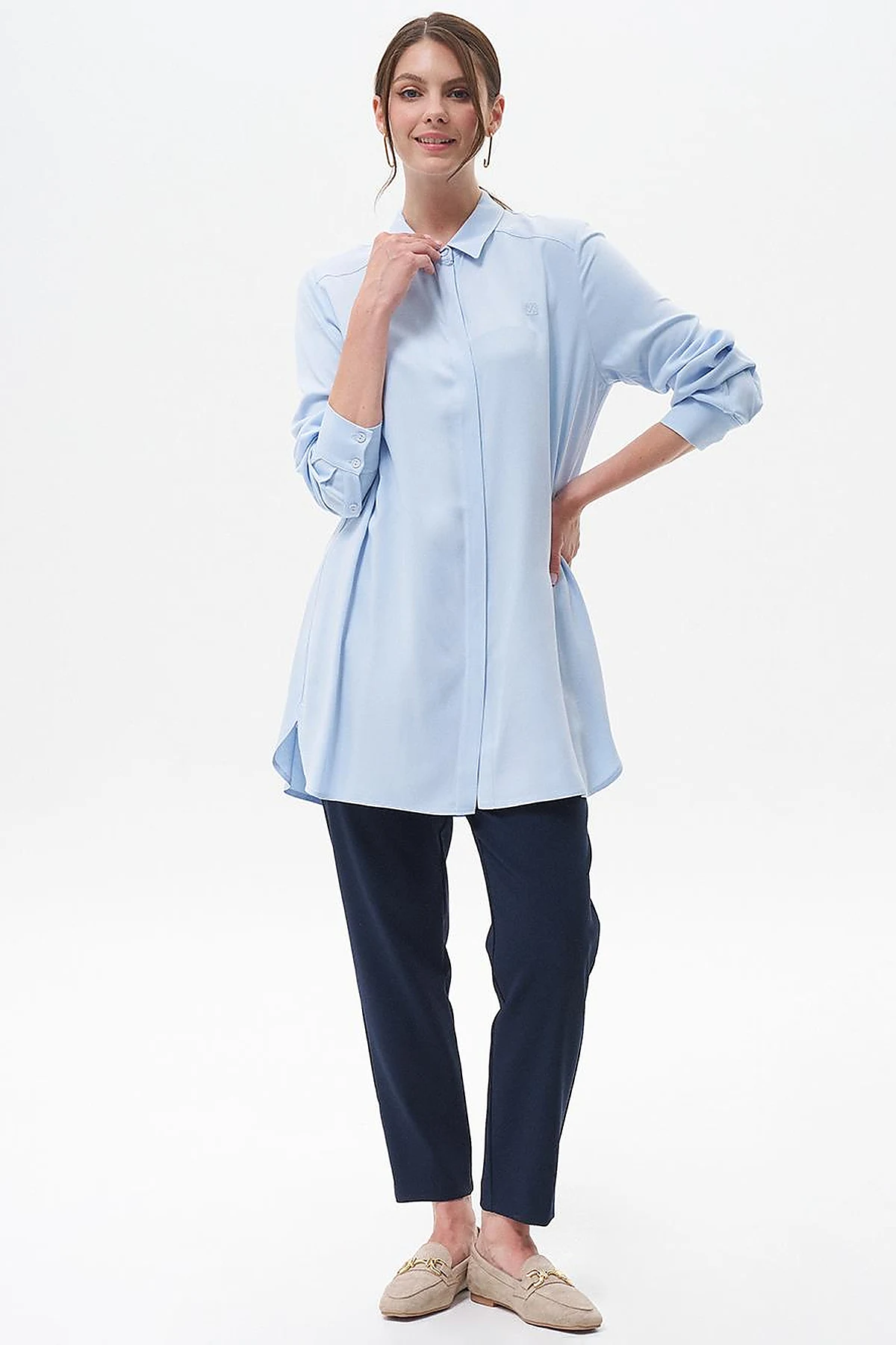 100% Viscose Basic Tunic Ice Blue