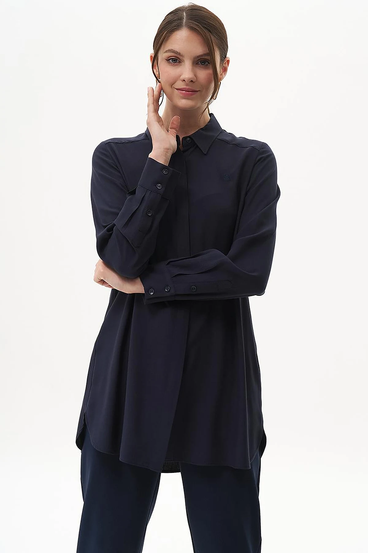 100% Viscose Basic Tunic Navy Blue