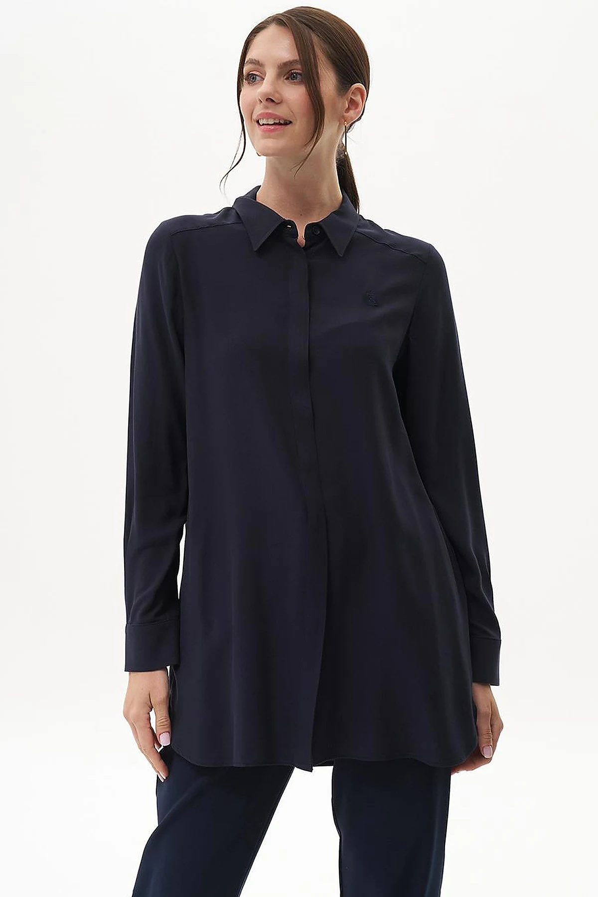 100% Viscose Basic Tunic Navy Blue
