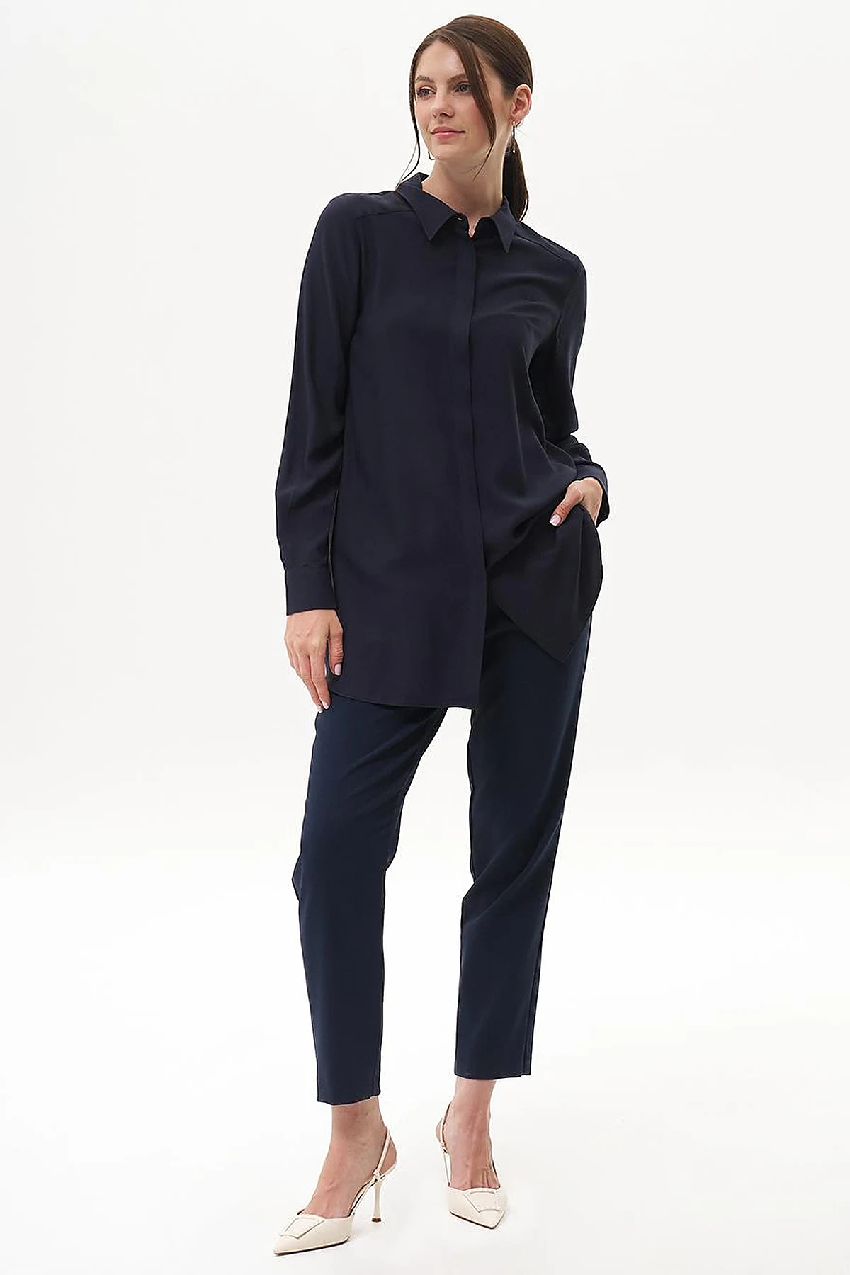 100% Viscose Basic Tunic Navy Blue