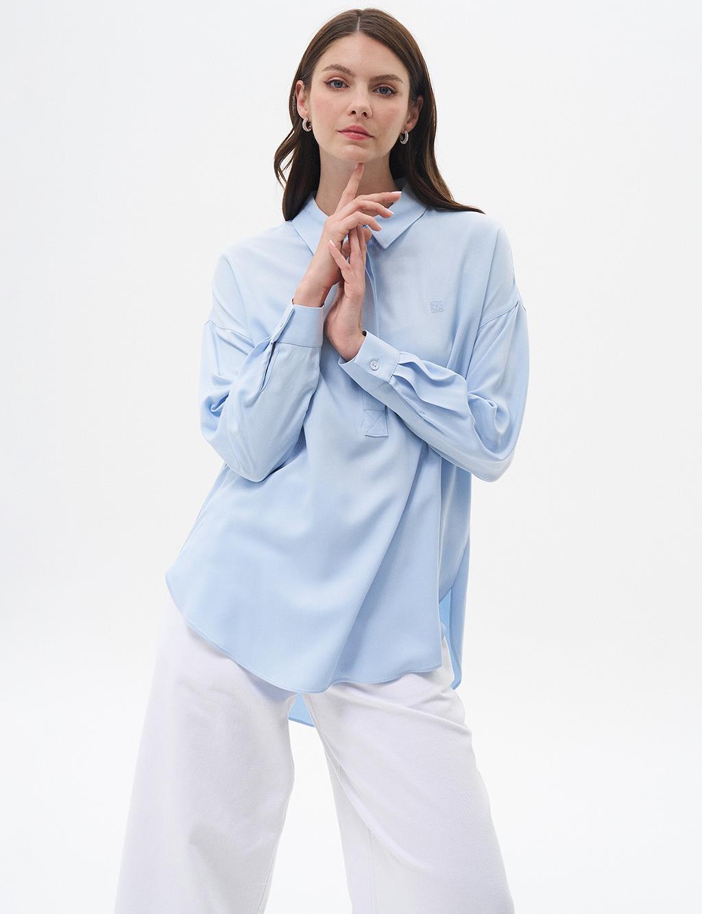 Half Placket Viscose Shirt Ice Blue