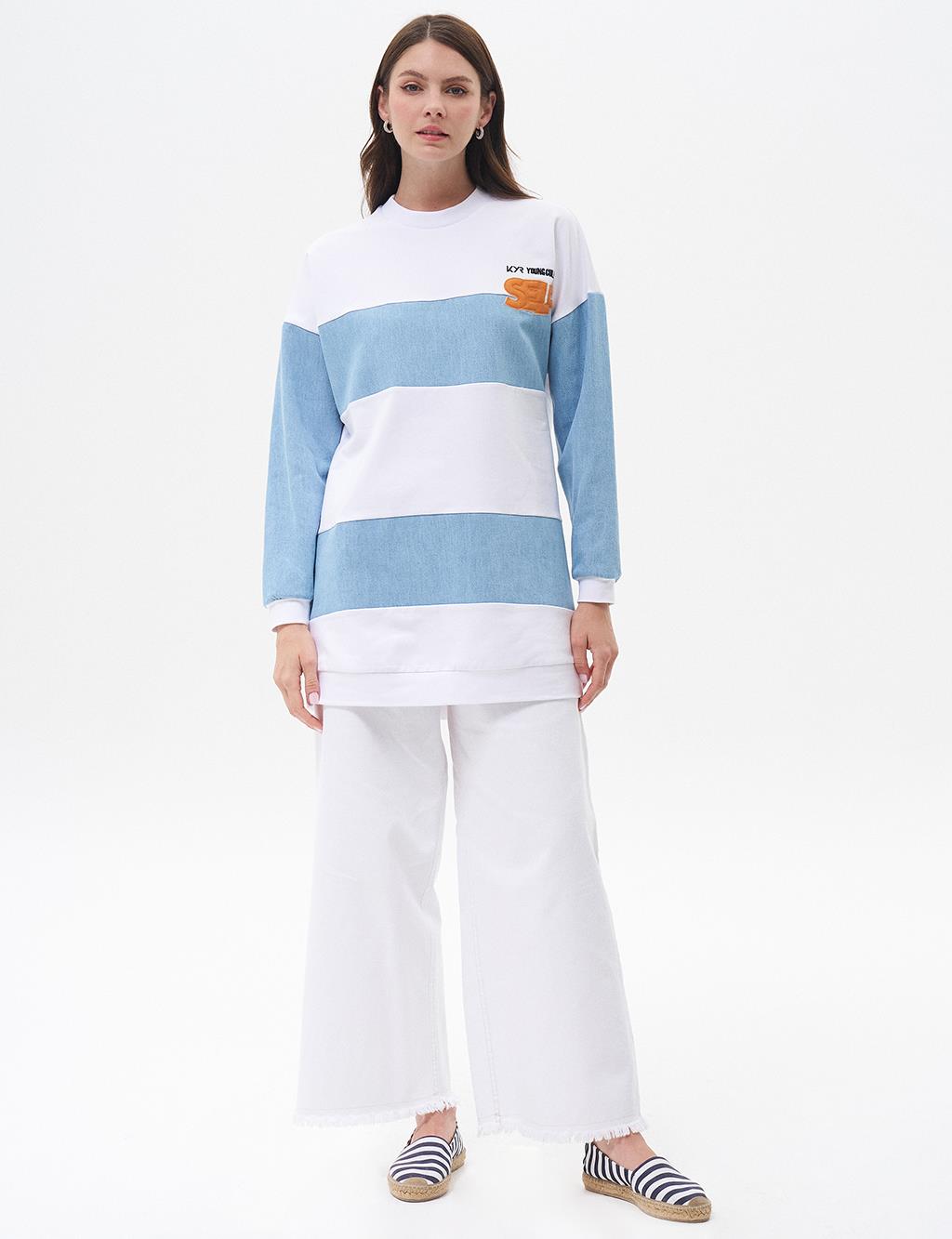 Embroidered Fabric-Trim Sweatshirt Optical White