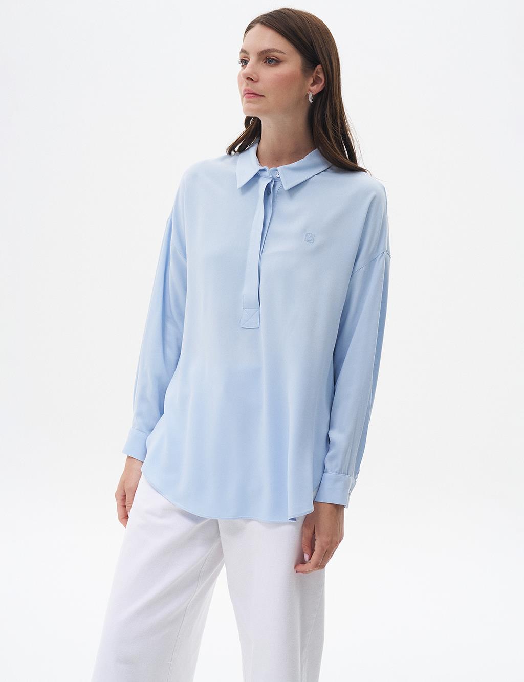 Half Placket Viscose Shirt Ice Blue