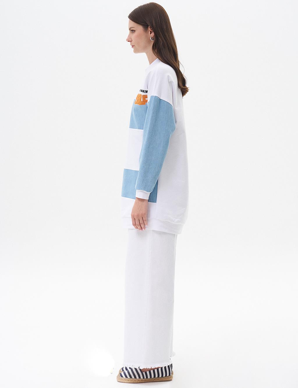 Embroidered Fabric-Trim Sweatshirt Optical White