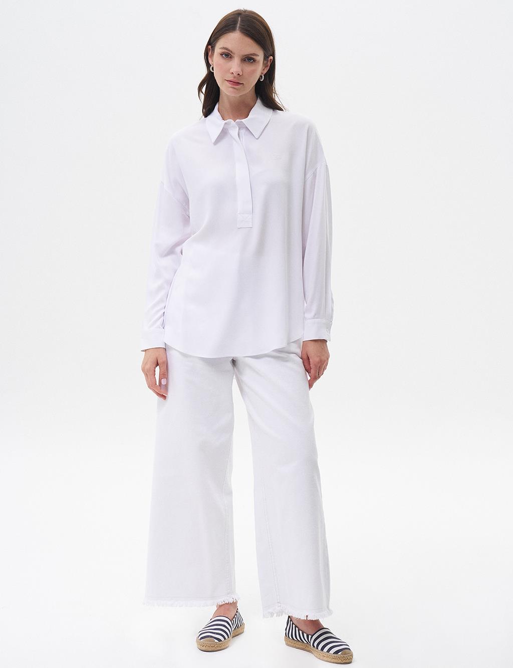 Half Placket Viscose Shirt Optical White