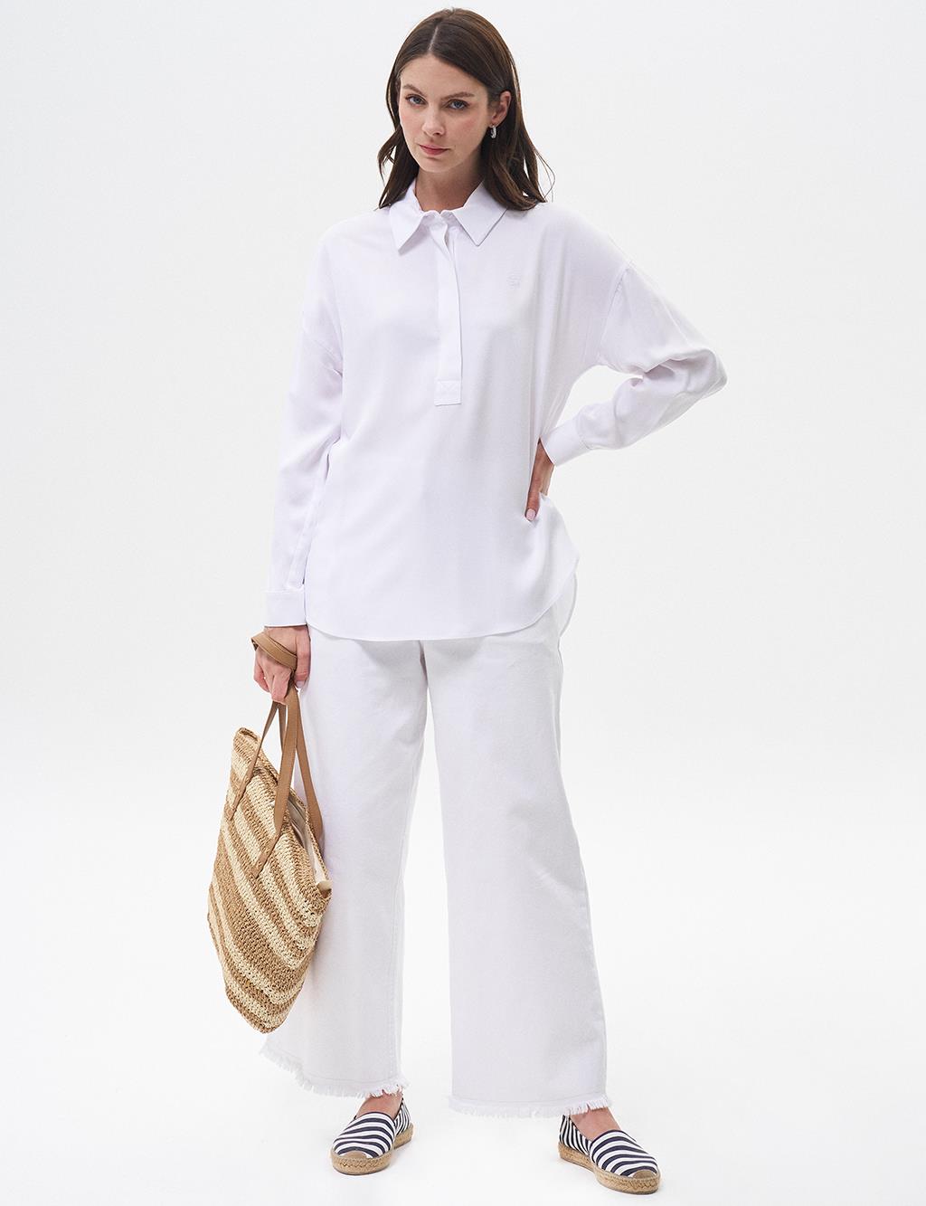 Half Placket Viscose Shirt Optical White