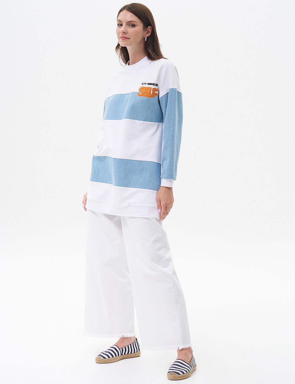 Embroidered Fabric-Trim Sweatshirt Optical White