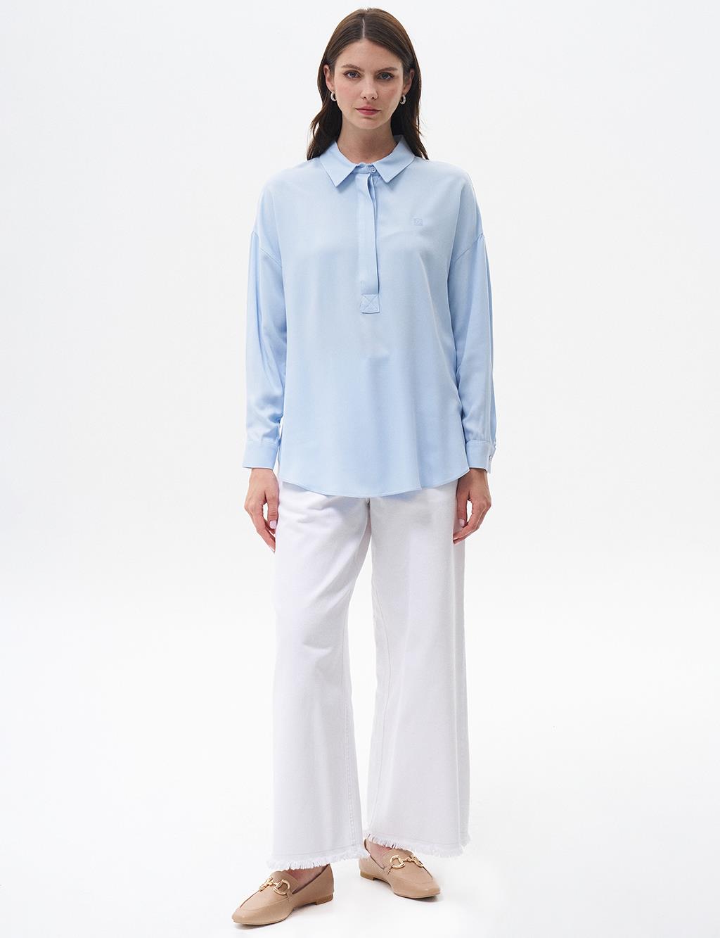 Half Placket Viscose Shirt Ice Blue