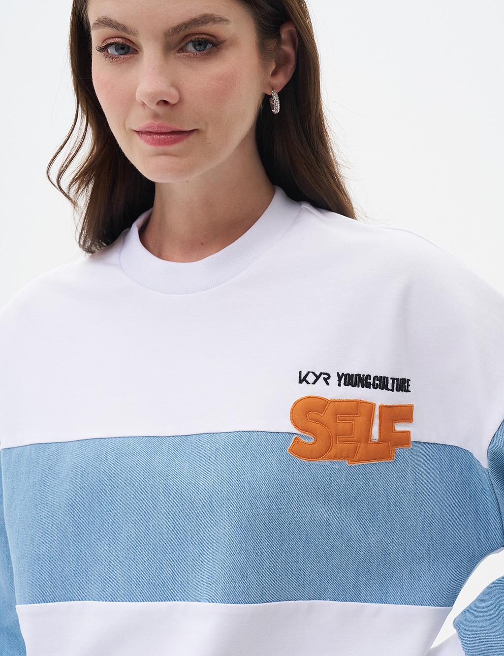 Embroidered Fabric-Trim Sweatshirt Optical White