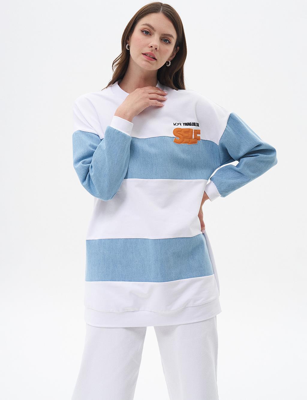 Embroidered Fabric-Trim Sweatshirt Optical White