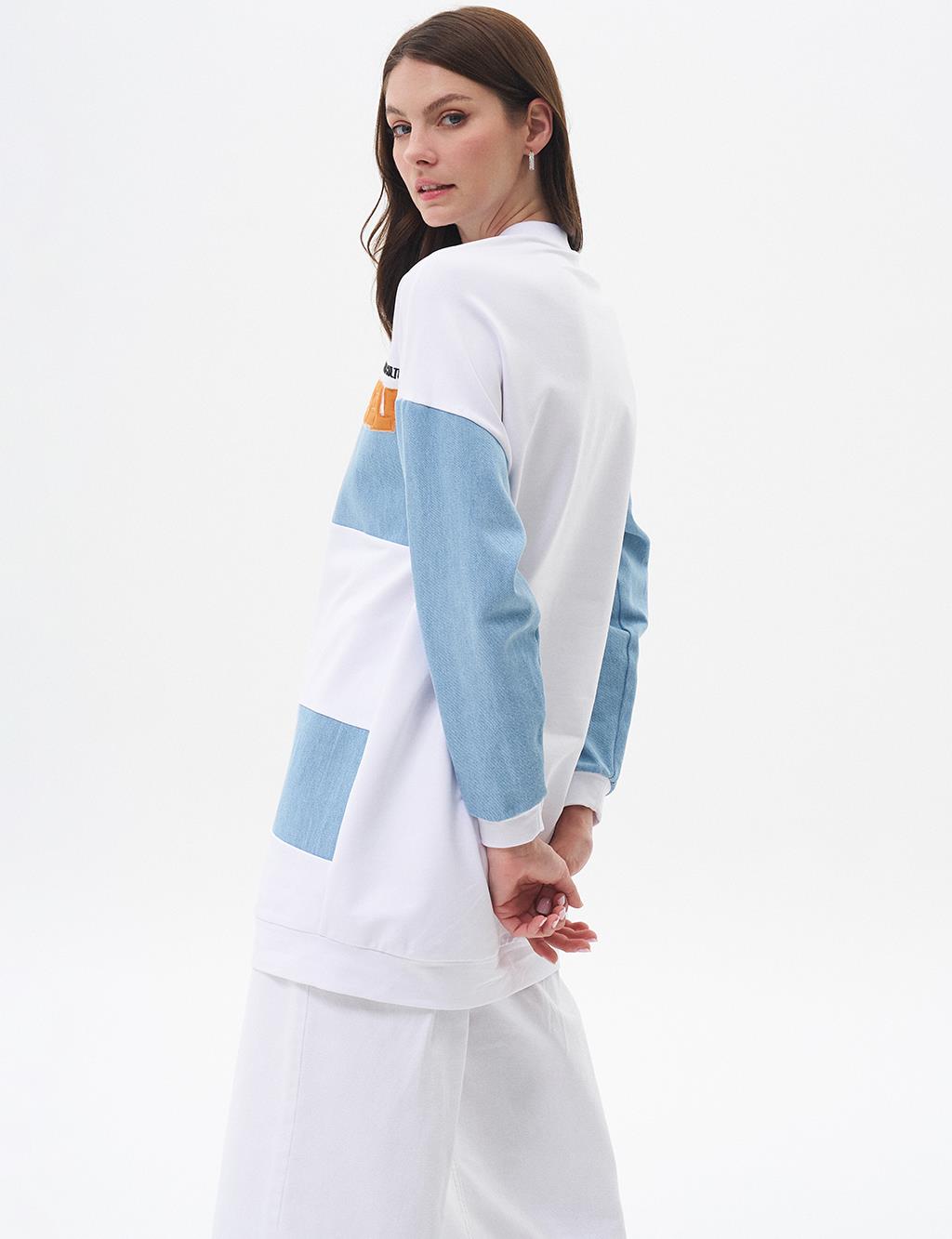 Embroidered Fabric-Trim Sweatshirt Optical White