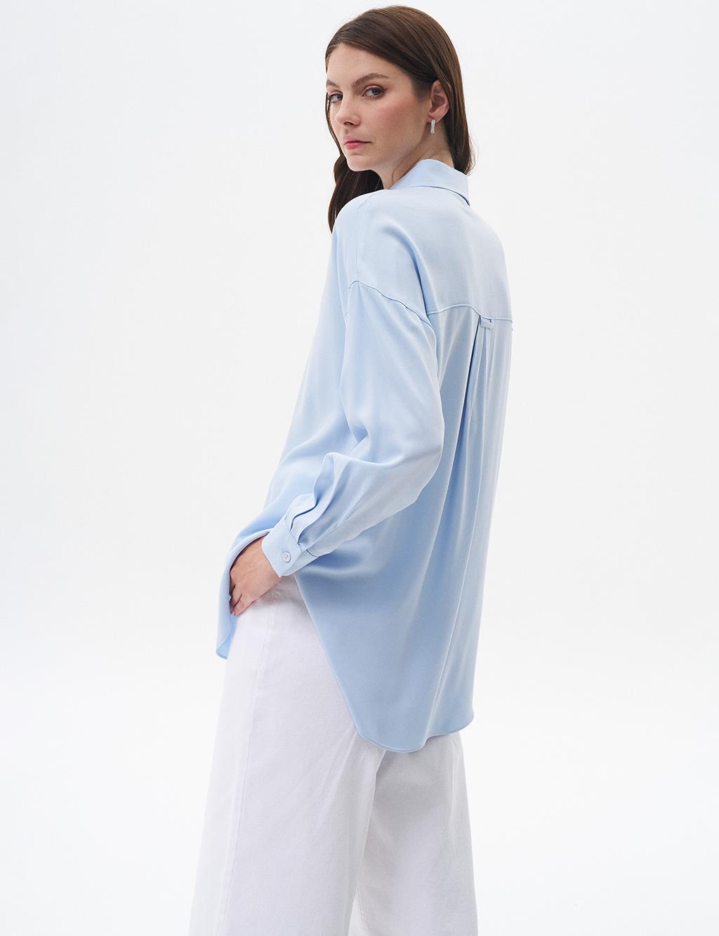 Half Placket Viscose Shirt Ice Blue
