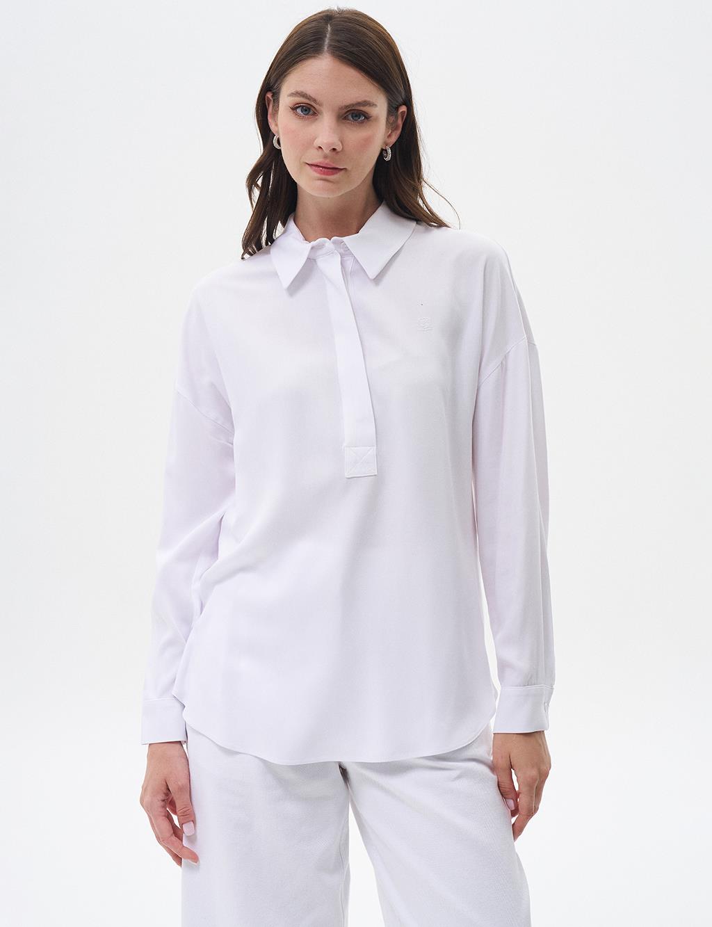 Half Placket Viscose Shirt Optical White