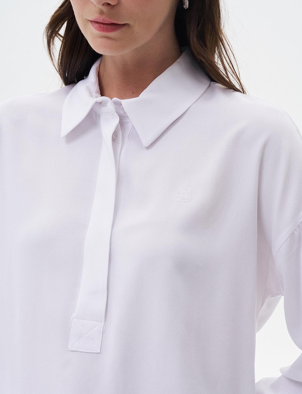 Half Placket Viscose Shirt Optical White