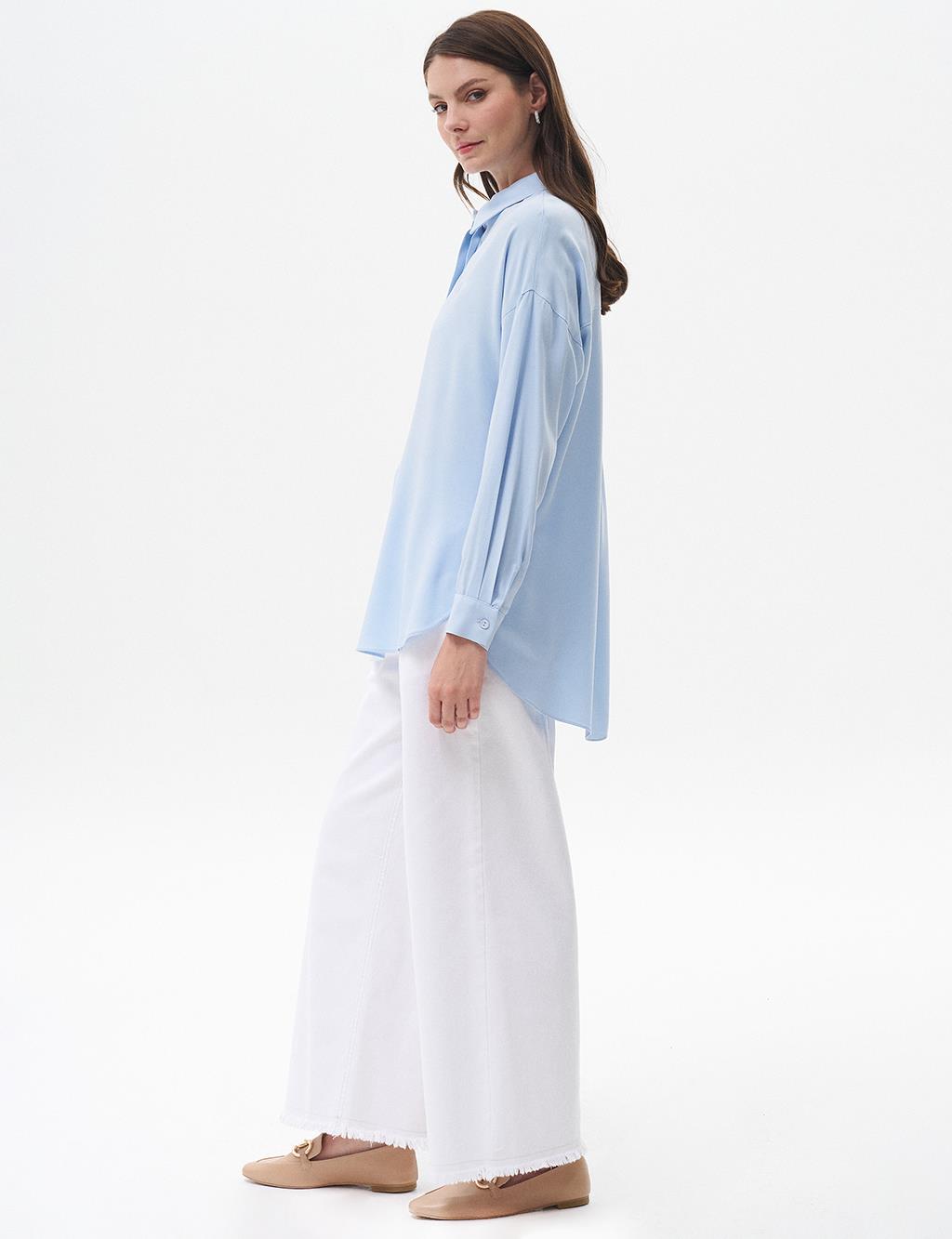 Half Placket Viscose Shirt Ice Blue