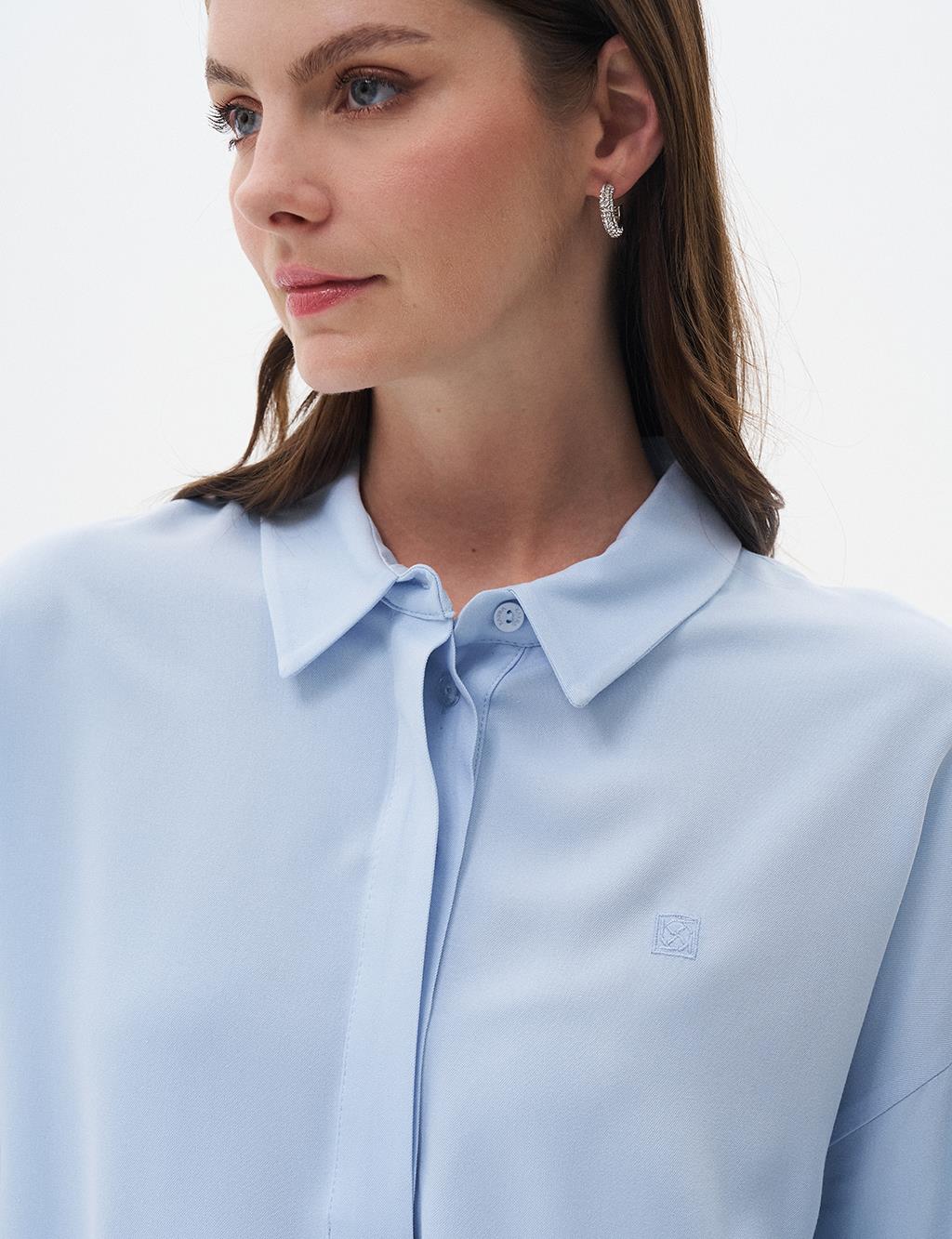 Half Placket Viscose Shirt Ice Blue