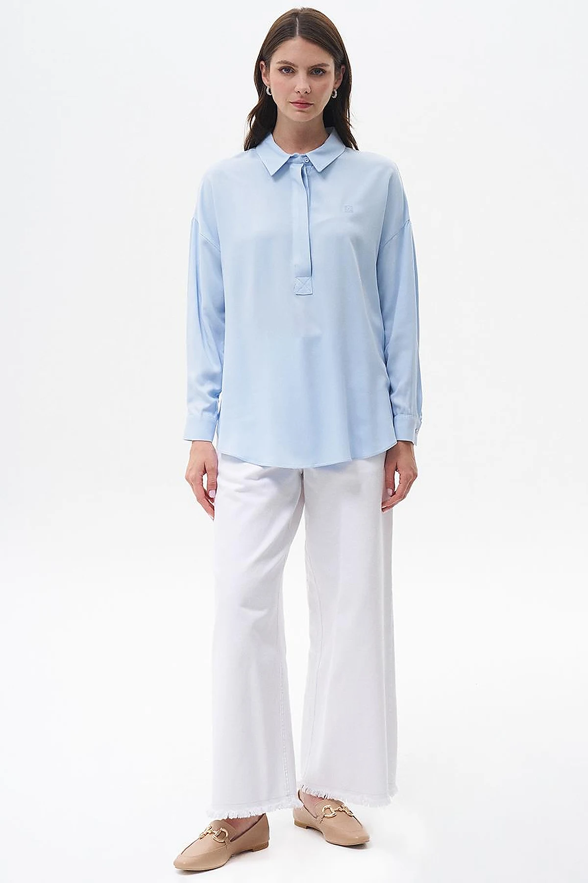 Half Placket Viscose Shirt Ice Blue