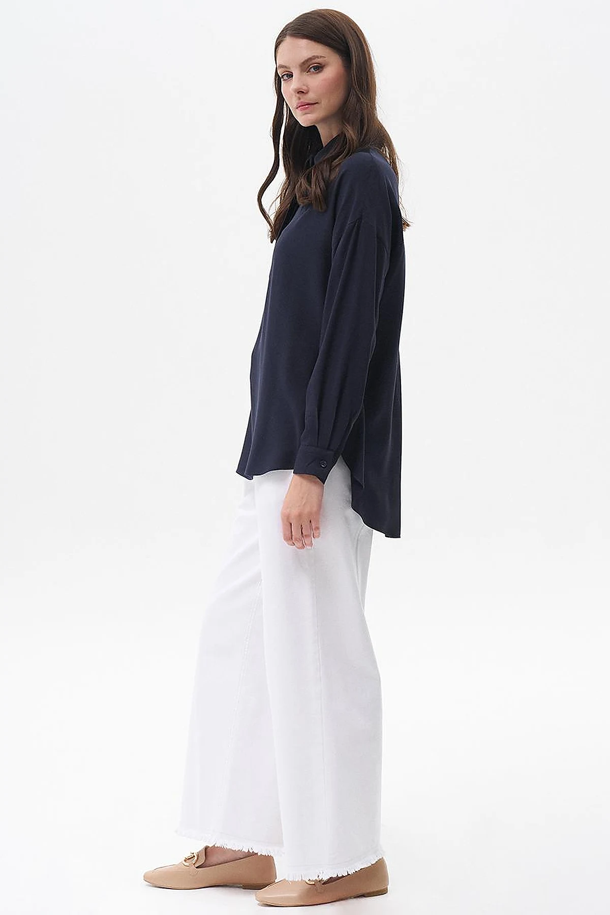 Half Placket Viscose Shirt Navy Blue