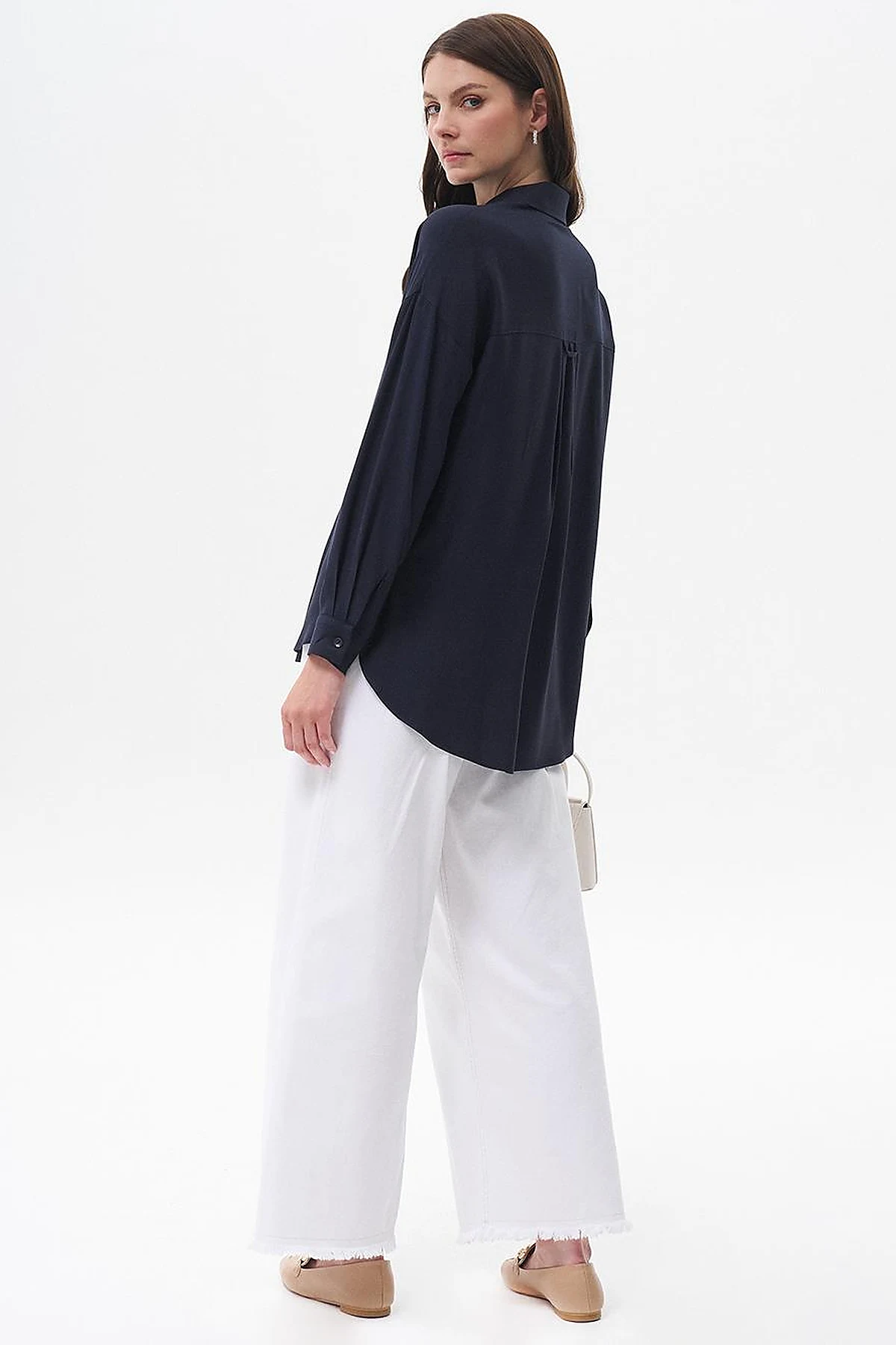 Half Placket Viscose Shirt Navy Blue