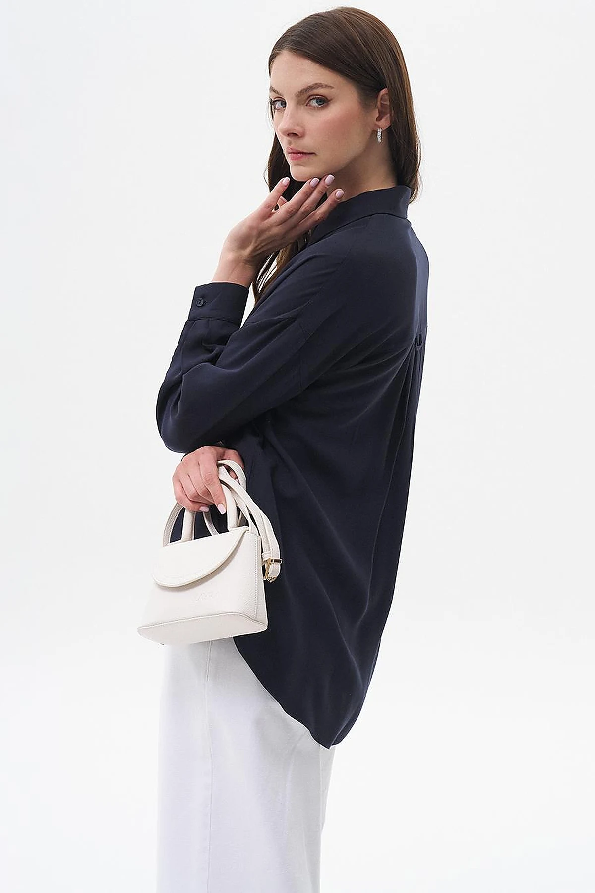 Half Placket Viscose Shirt Navy Blue