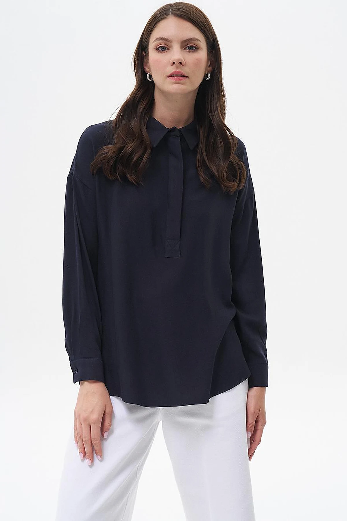 Half Placket Viscose Shirt Navy Blue