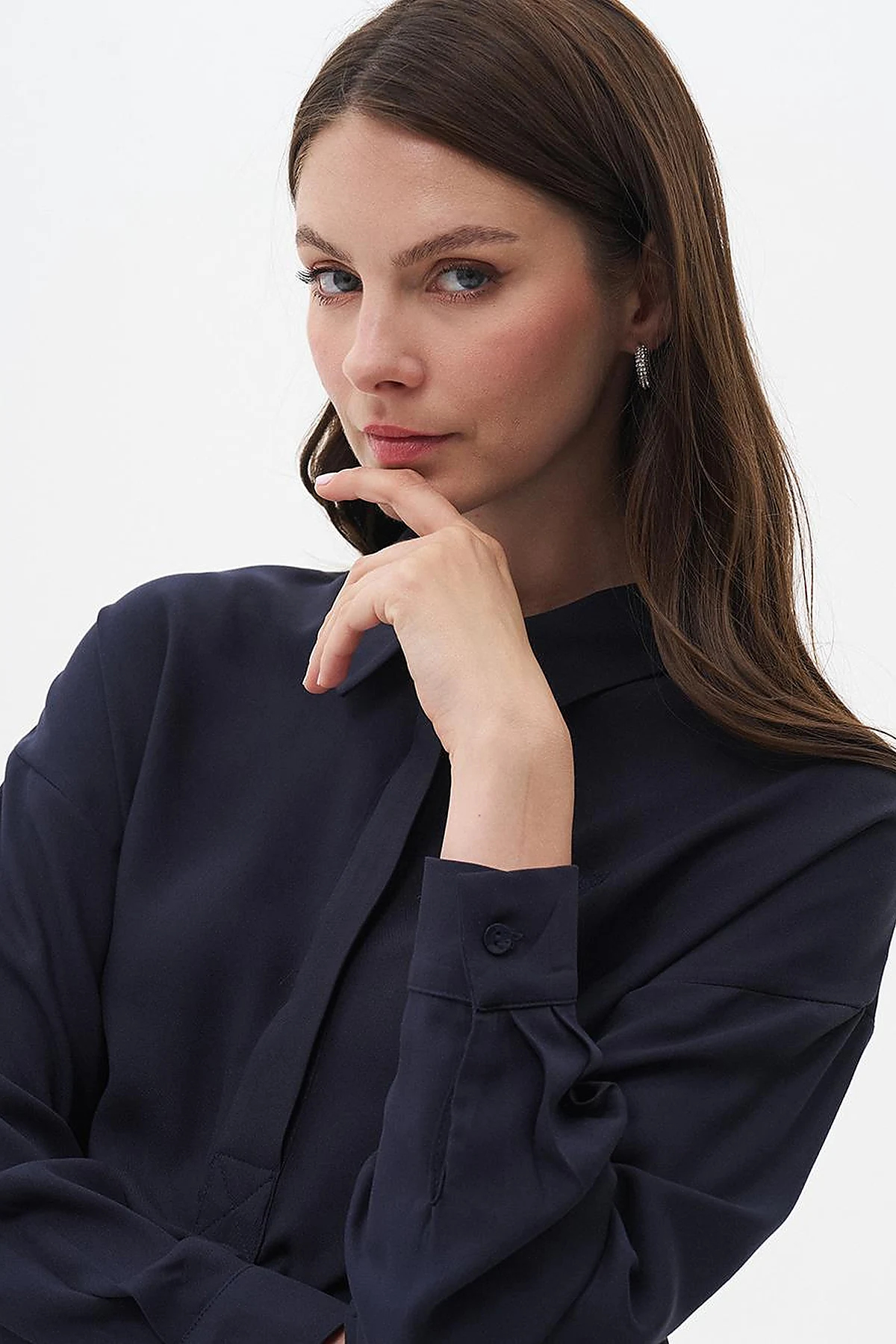 Half Placket Viscose Shirt Navy Blue