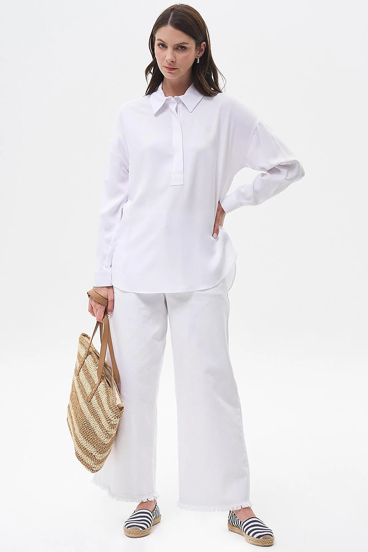 Half Placket Viscose Shirt Optical White