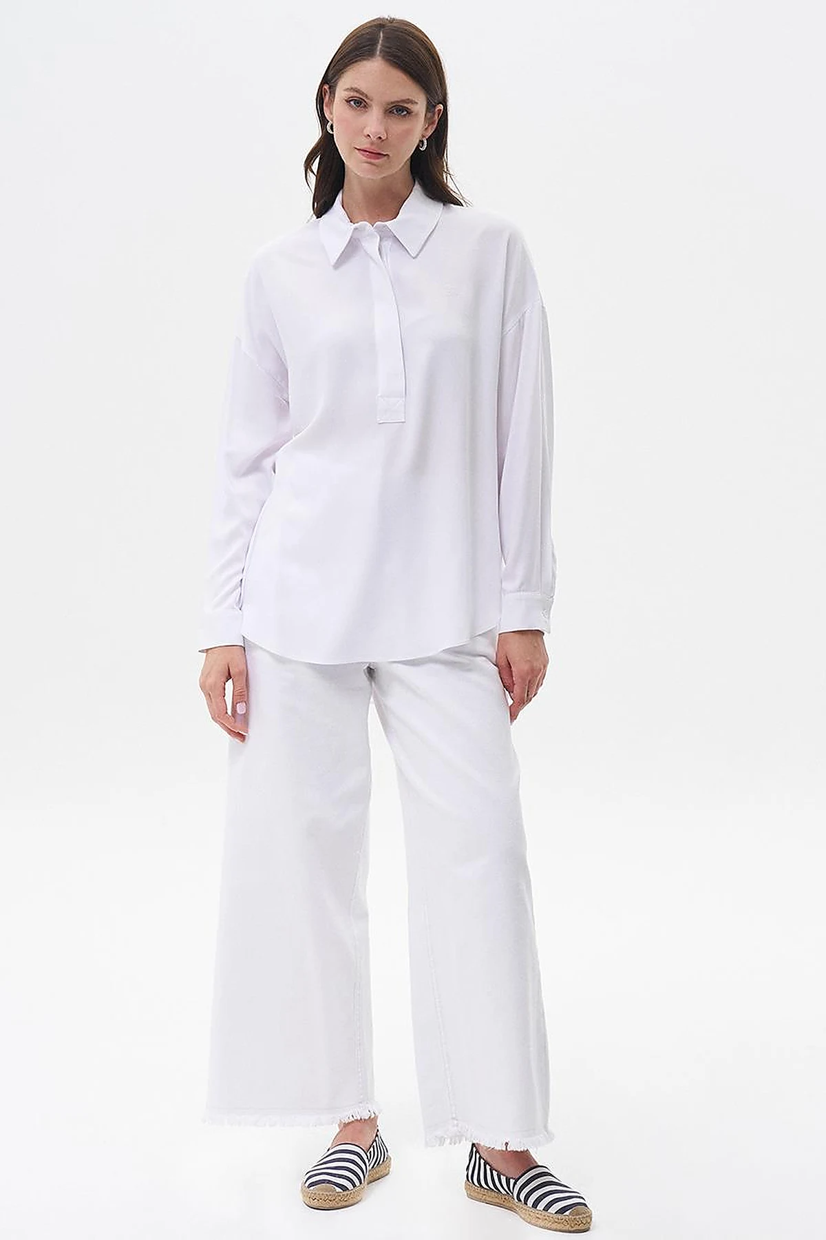 Half Placket Viscose Shirt Optical White