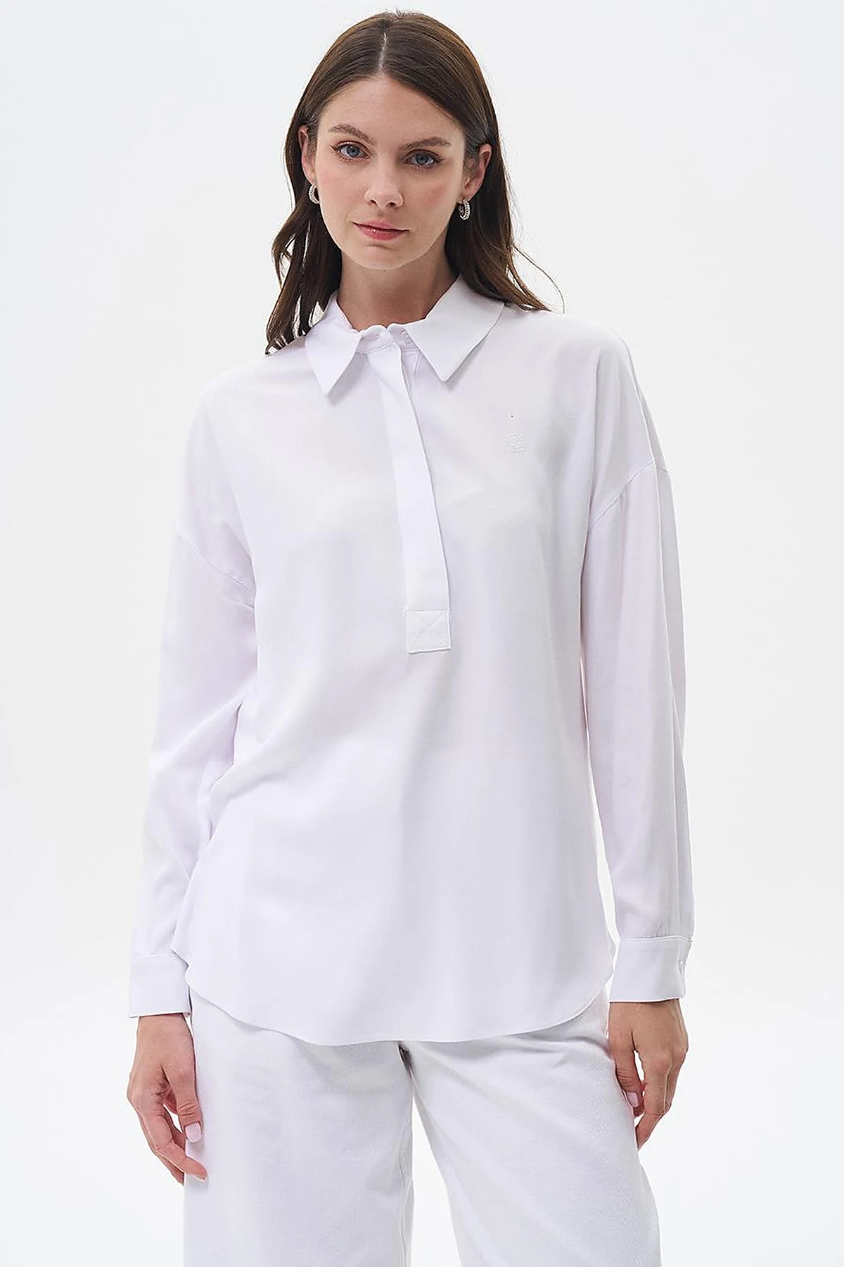 Half Placket Viscose Shirt Optical White