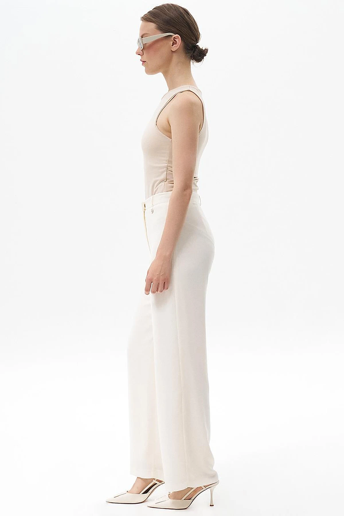 Basic Wide-Leg Crepe Pants Ecru