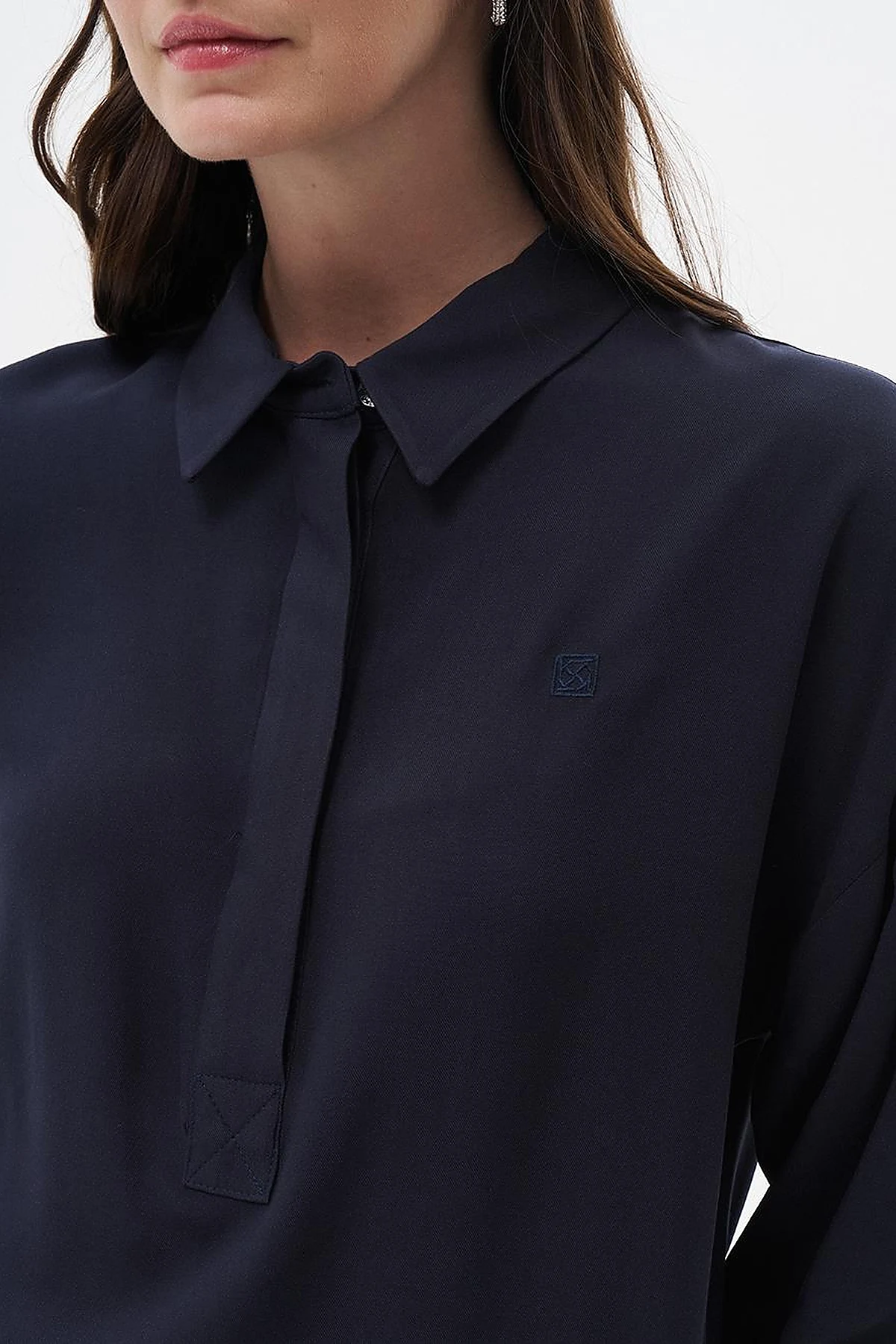Half Placket Viscose Shirt Navy Blue