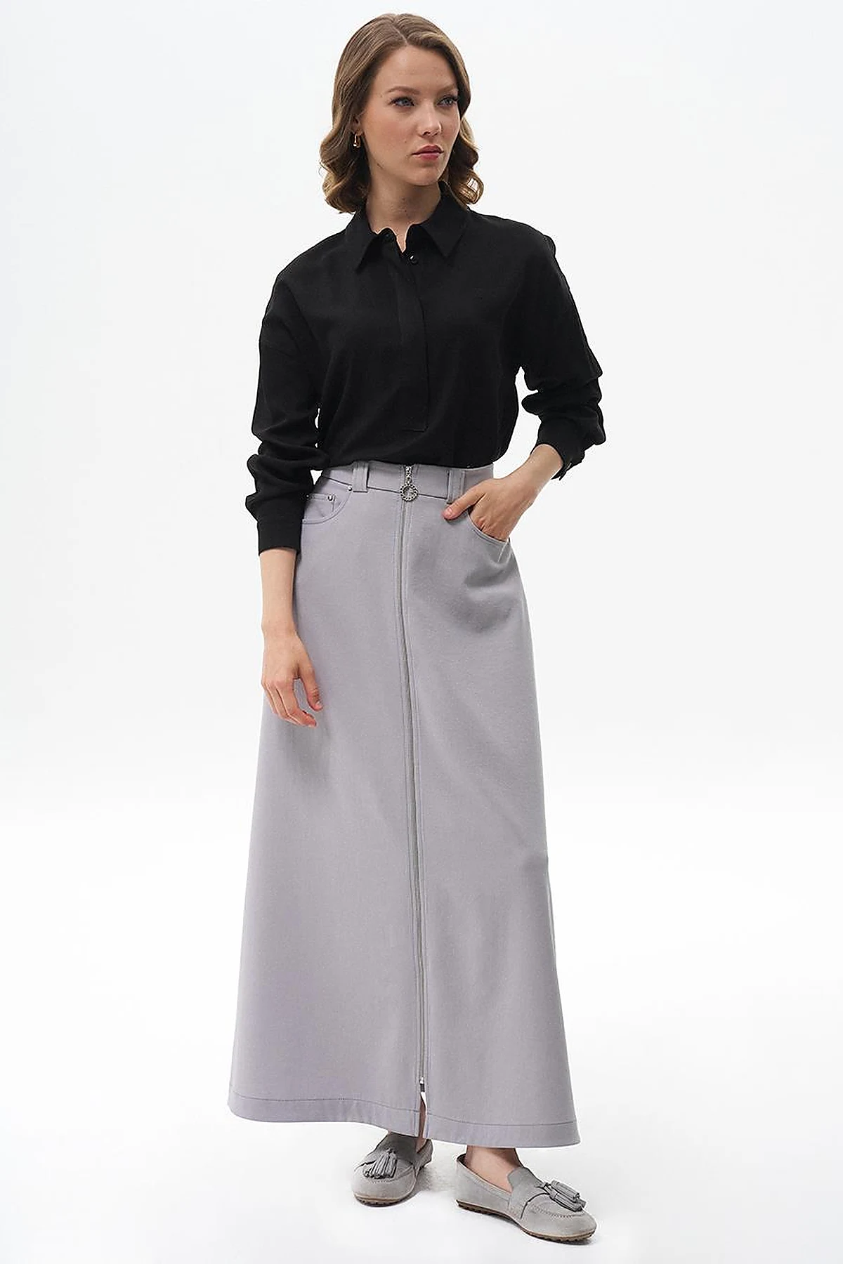 Half Placket Viscose Shirt Black