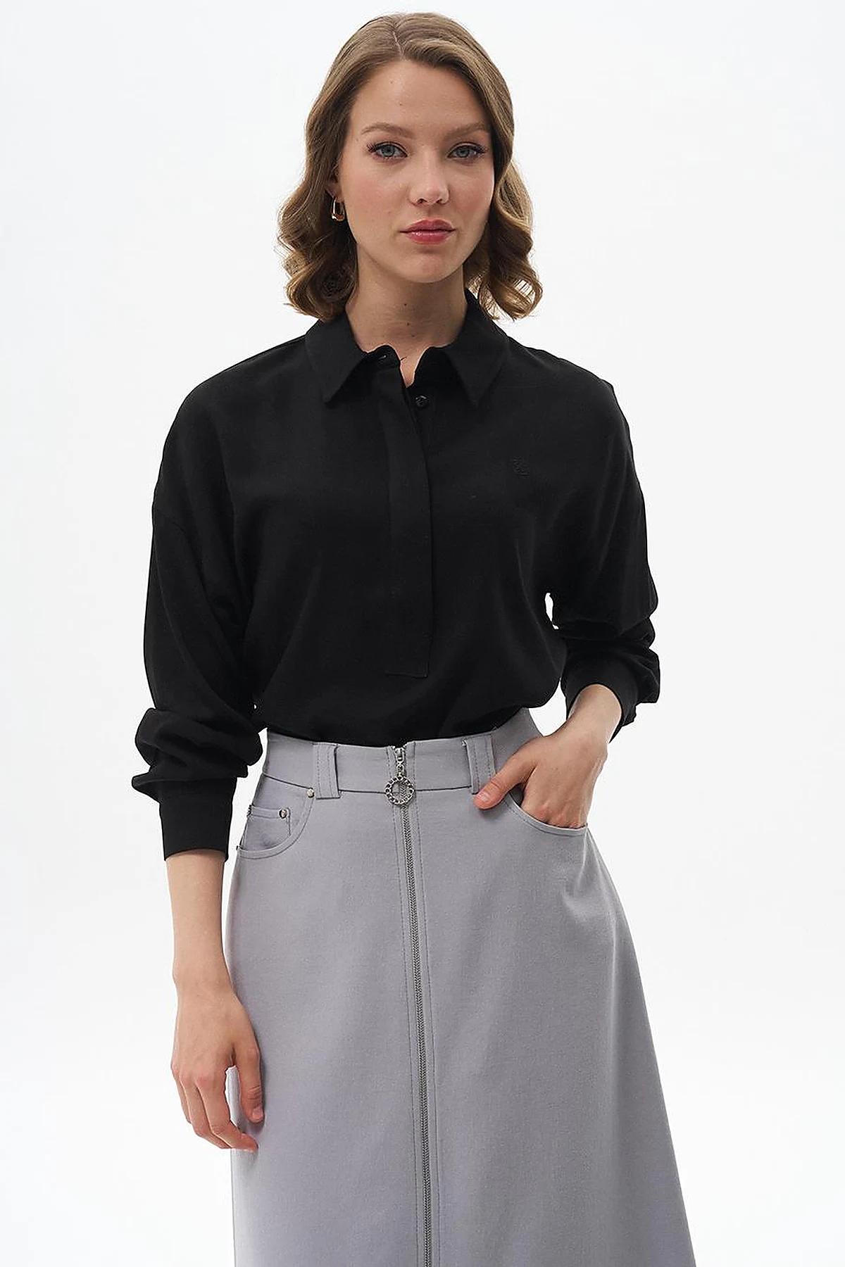 Half Placket Viscose Shirt Black