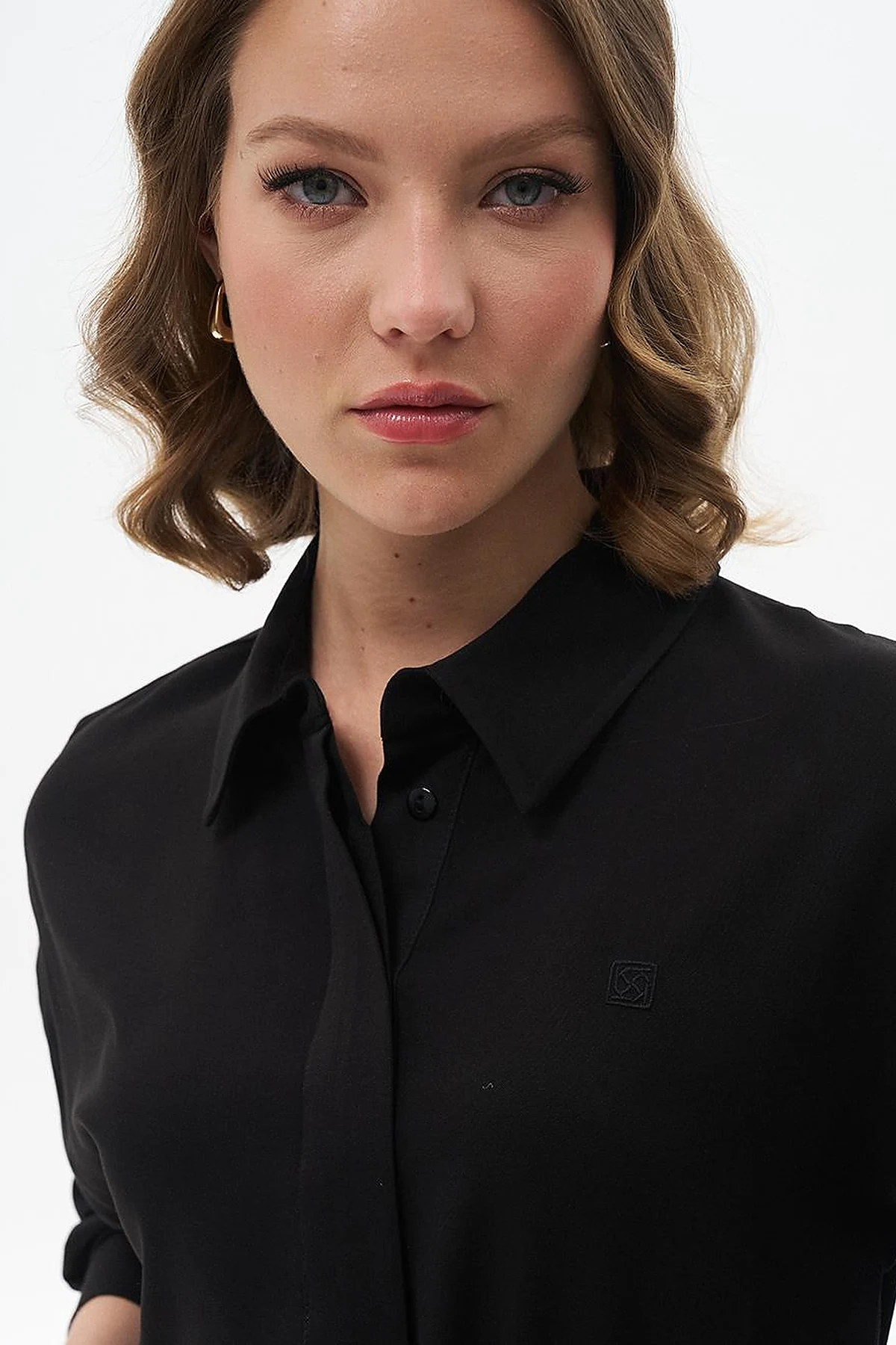Half Placket Viscose Shirt Black