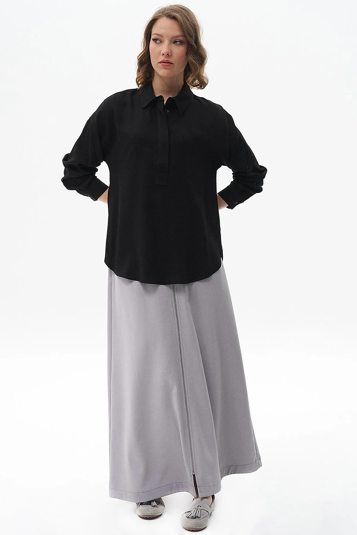Half Placket Viscose Shirt Black
