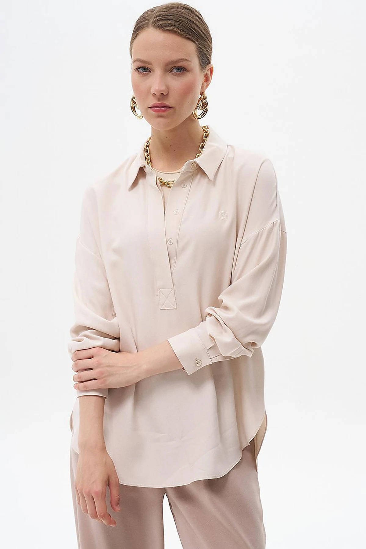 Half Placket Viscose Shirt Stone