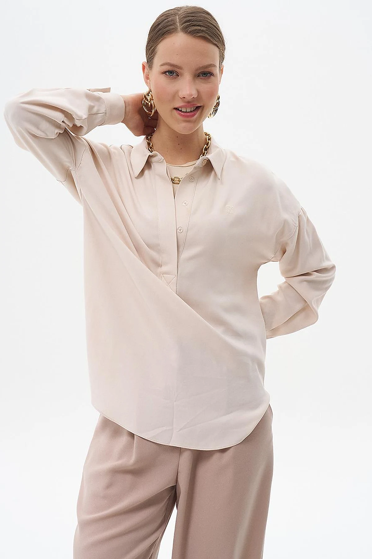 Half Placket Viscose Shirt Stone