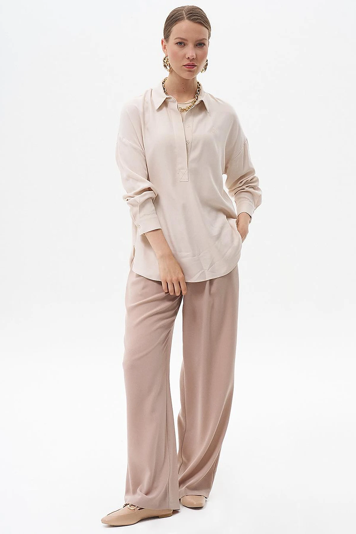 Half Placket Viscose Shirt Stone
