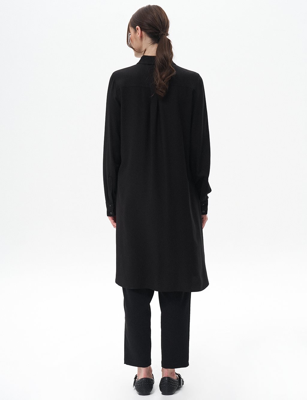 Hidden Placket Long Basic Tunic Black